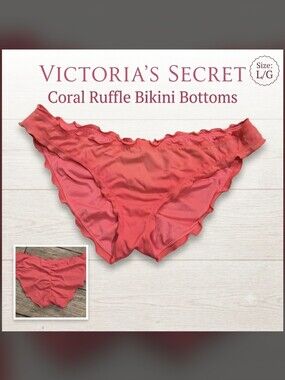 Victoria’s Secret Coral Ruffle Ruched Cheeky Bikini Bottoms Large